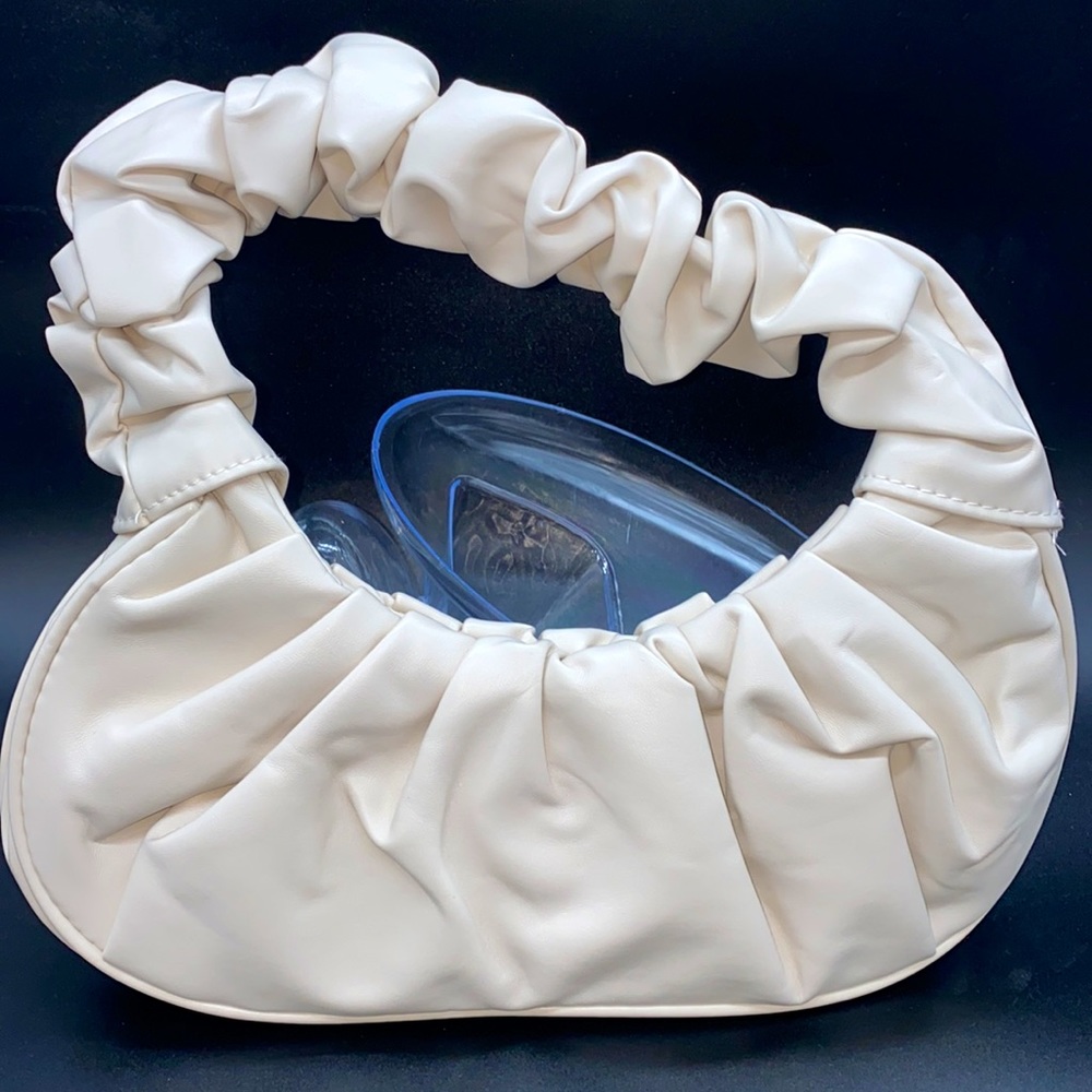 Cream Ruched Handle Shoulder Bag